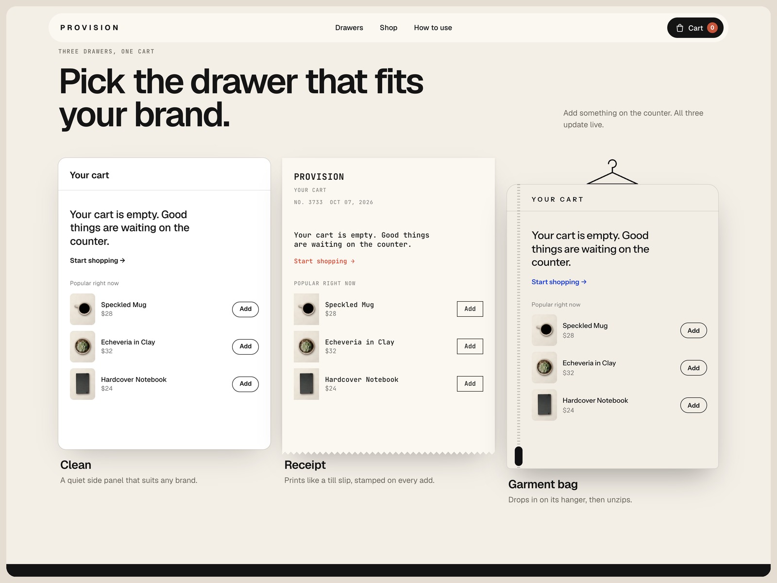 Shopify Cart template, view 2